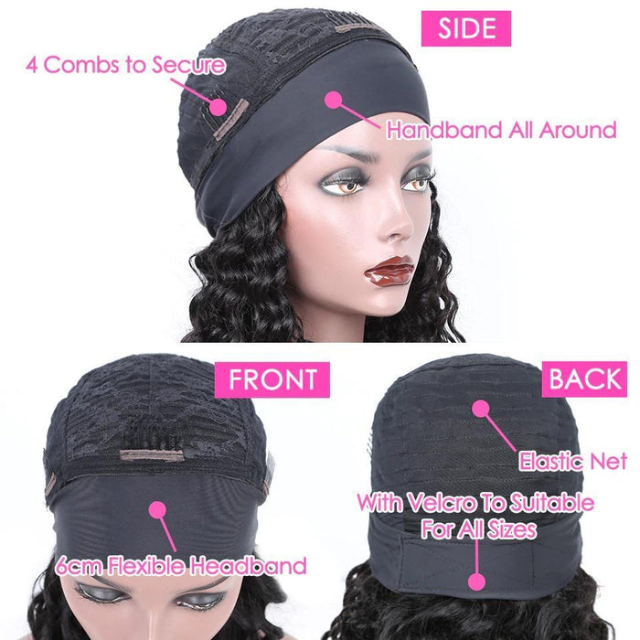 Kinky Curly Human Hair Scarf Wig - 100% Real Human Hair - Adjustable & Comfortable Fit - Easy to Wear & Style