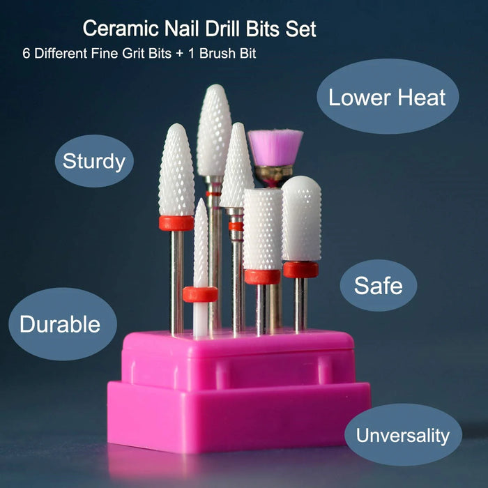 Ceramic Nail Drill Bits Set - Professional Quality Nail Tools for Gel Polish & Nail Art - Durable & Efficient Precision Tools for Smooth Filing & Shaping - Perfect for Home & Salon Use | 7 Pcs