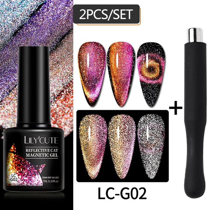 LILYCUTE Magnetic Gel Polish Set - Semi Permanent & Long Lasting Nail Art Collection - Easy Application & Salon-Quality Finish