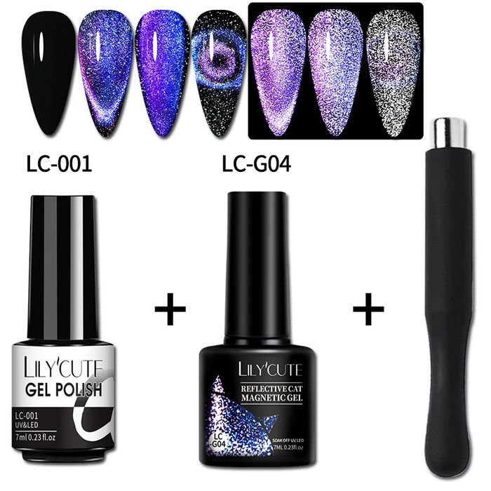 LILYCUTE Magnetic Gel Polish Set - Semi Permanent & Long Lasting Nail Art Collection - Easy Application & Salon-Quality Finish