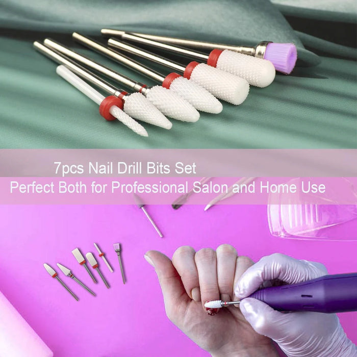 Ceramic Nail Drill Bits Set - Professional Quality Nail Tools for Gel Polish & Nail Art - Durable & Efficient Precision Tools for Smooth Filing & Shaping - Perfect for Home & Salon Use | 7 Pcs