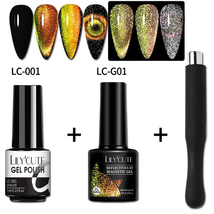 LILYCUTE Magnetic Gel Polish Set - Semi Permanent & Long Lasting Nail Art Collection - Easy Application & Salon-Quality Finish