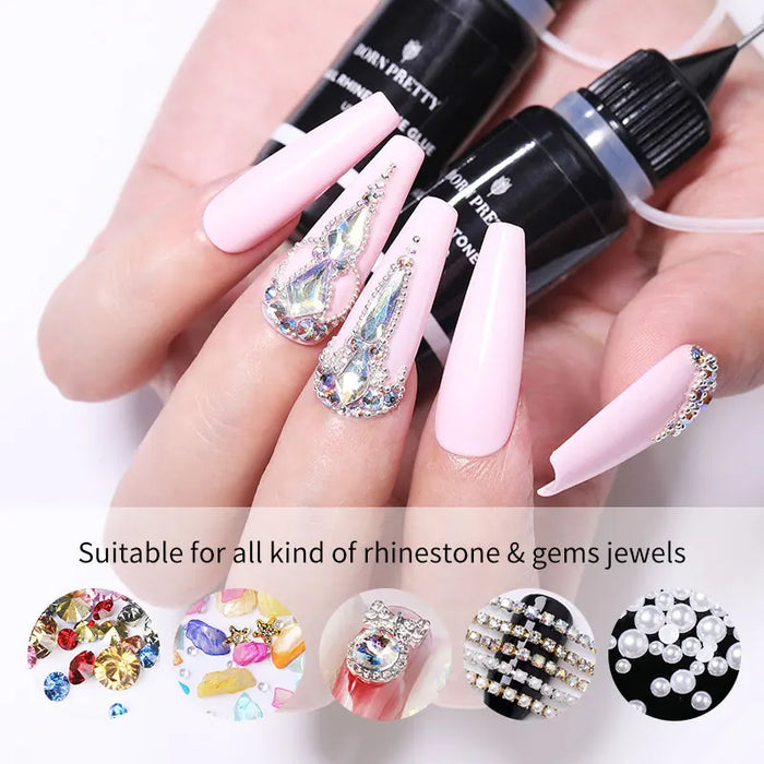 BORN PRETTY Nail Rhinestone Adhesive Glue - Professional Grade nail glue for Decorations & Nail Art - Easy Application & Quick Drying Formula - Strong Hold for Rhinestones, Gems & Nail Accessories | 10g