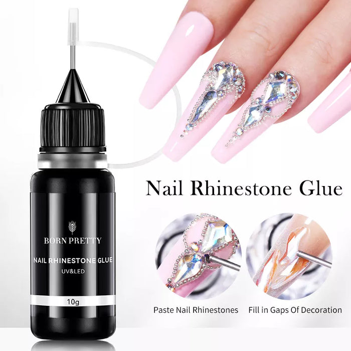 BORN PRETTY Nail Rhinestone Adhesive Glue - Professional Grade nail glue for Decorations & Nail Art - Easy Application & Quick Drying Formula - Strong Hold for Rhinestones, Gems & Nail Accessories | 10g