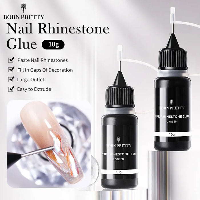 BORN PRETTY Nail Rhinestone Adhesive Glue - Professional Grade nail glue for Decorations & Nail Art - Easy Application & Quick Drying Formula - Strong Hold for Rhinestones, Gems & Nail Accessories | 10g