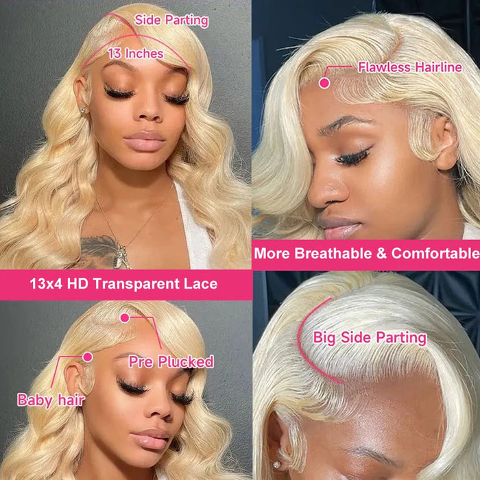 613 Blonde Wig - Body Wave HD Lace Wig - Premium Human Hair - Natural Look & Comfortable Fit - 150% Density - Pre Plucked Hairline with Baby Hair - Perfect for Everyday Wear & Special Occasions