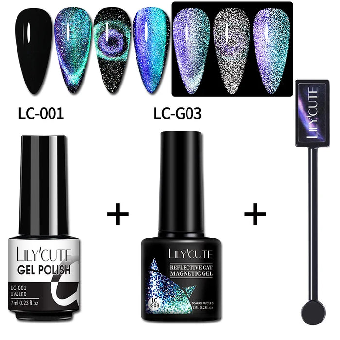 LILYCUTE Magnetic Gel Polish Set - Semi Permanent & Long Lasting Nail Art Collection - Easy Application & Salon-Quality Finish