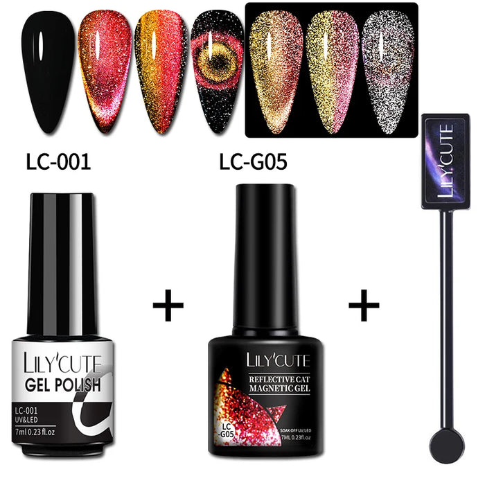 LILYCUTE Magnetic Gel Polish Set - Semi Permanent & Long Lasting Nail Art Collection - Easy Application & Salon-Quality Finish