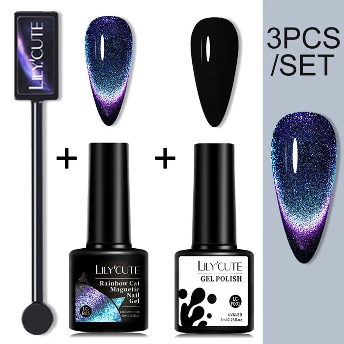 LILYCUTE Magnetic Gel Polish Set - Semi Permanent & Long Lasting Nail Art Collection - Easy Application & Salon-Quality Finish