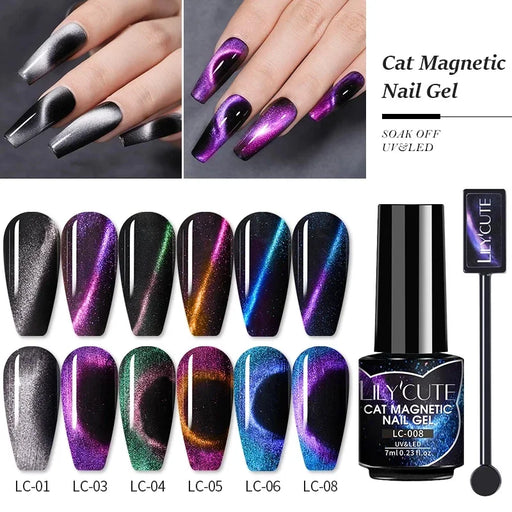 LILYCUTE Magnetic Gel Polish Set - Semi Permanent & Long Lasting Nail Art Collection - Easy Application & Salon-Quality Finish