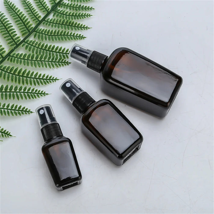 Square Mini Perfume Spray Bottle Dark Brown Refillable