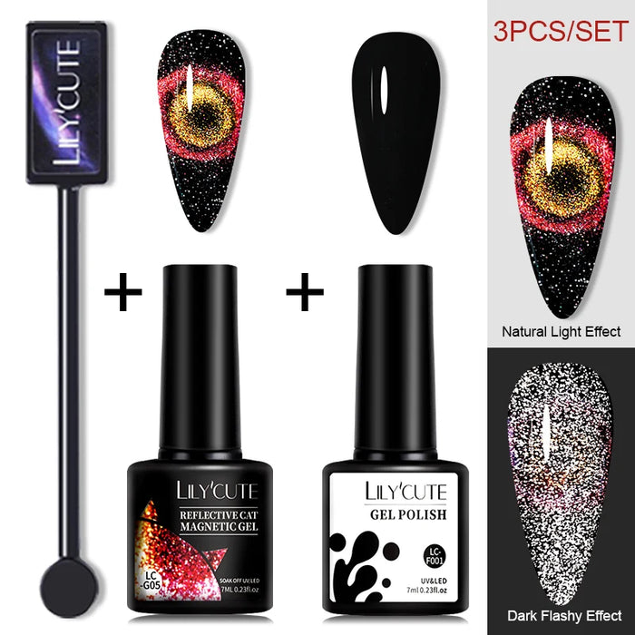 LILYCUTE Magnetic Gel Polish Set - Semi Permanent & Long Lasting Nail Art Collection - Easy Application & Salon-Quality Finish