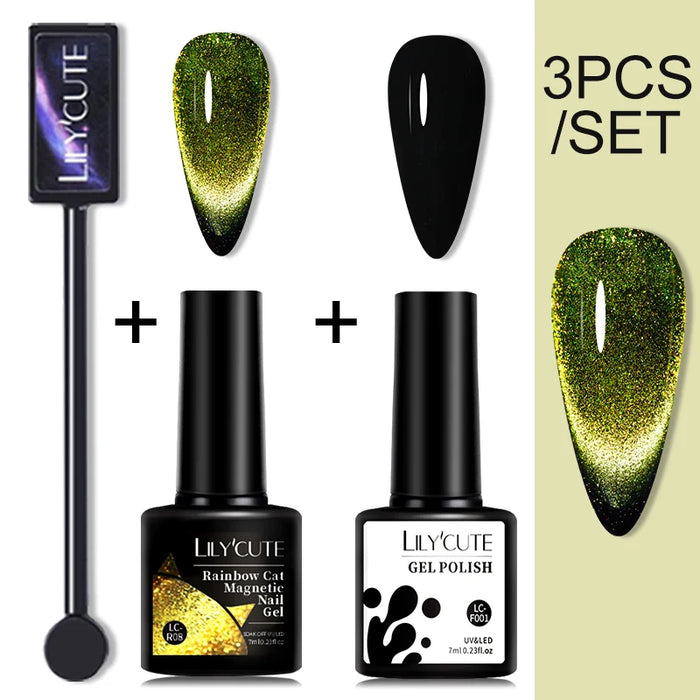 LILYCUTE Magnetic Gel Polish Set - Semi Permanent & Long Lasting Nail Art Collection - Easy Application & Salon-Quality Finish