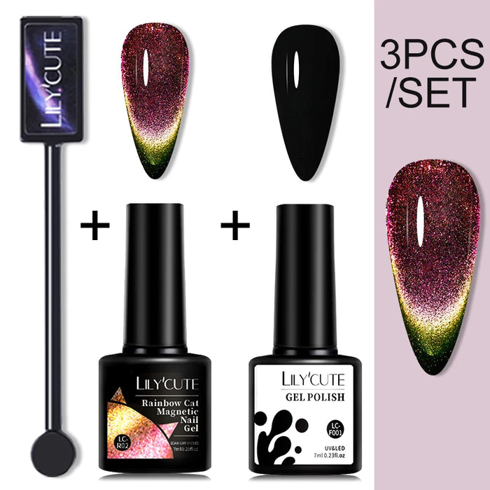 LILYCUTE Magnetic Gel Polish Set - Semi Permanent & Long Lasting Nail Art Collection - Easy Application & Salon-Quality Finish