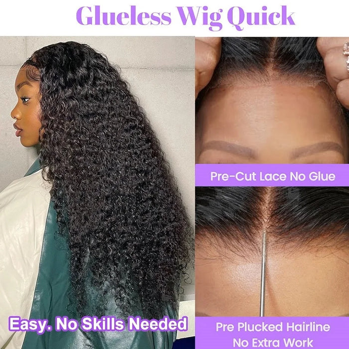 Glueless Human Hair Curly Wig - 4x4 Closure & 5x5 Pre-Cut Transparent HD Lace - Wear & Go Brazilian Wig - Natural Look & Comfortable Fit - Perfect for Daily Use & Special Occasions