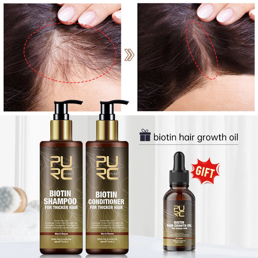 Biotin Fast Hair Growth Oil Shampoo & Conditioner Set- Promotes Fuller, Stronger & Thicker Hair - Nourishing & Strengthening Formula - Paraben & Sulfate Free - Perfect for All Hair Types | 3 Pcs