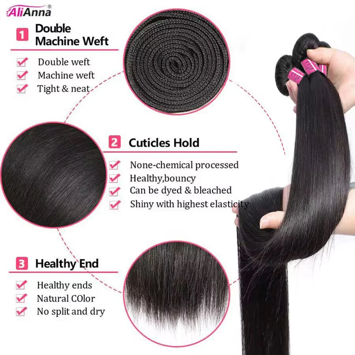 Premium Quality Human Hair Bundles - Brazilian Straight Hair Weave Bundles for Natural-Looking Volume & Length - Ideal for All Hair Types