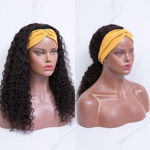 Short Wigs Deep Wave Human Hair Scarf Wig