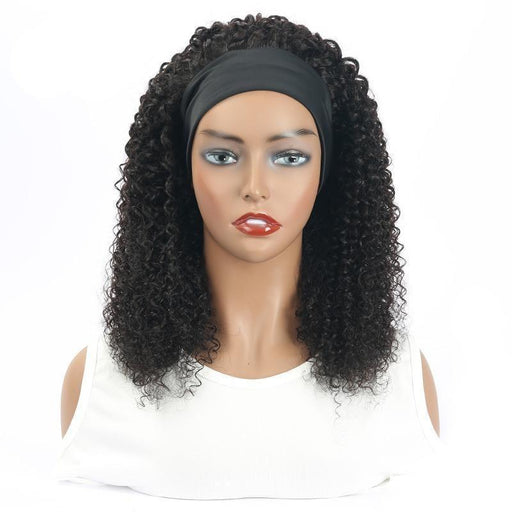 Kinky Curly Human Hair Scarf Wig - 100% Real Human Hair - Adjustable & Comfortable Fit - Easy to Wear & Style