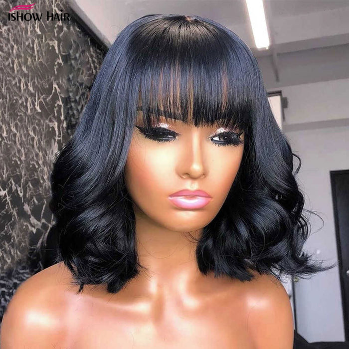 Short Bob Body Wave Human Hair Wig with Bang